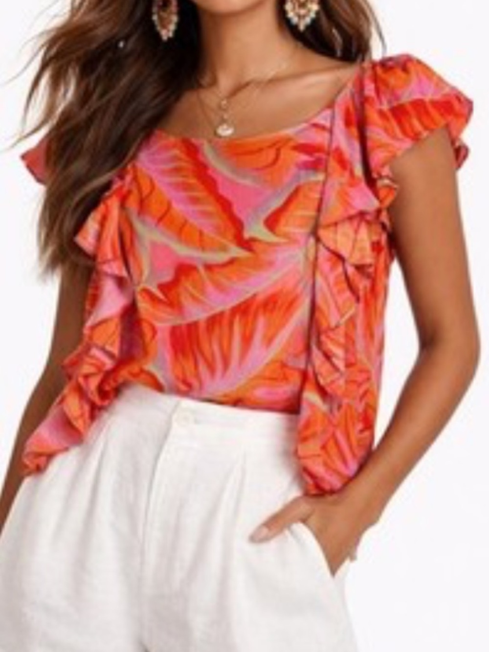 Cynthia Rowley Butterfly Sleeve Tropical Top